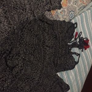 Wide leg jumpsuit with black and white print